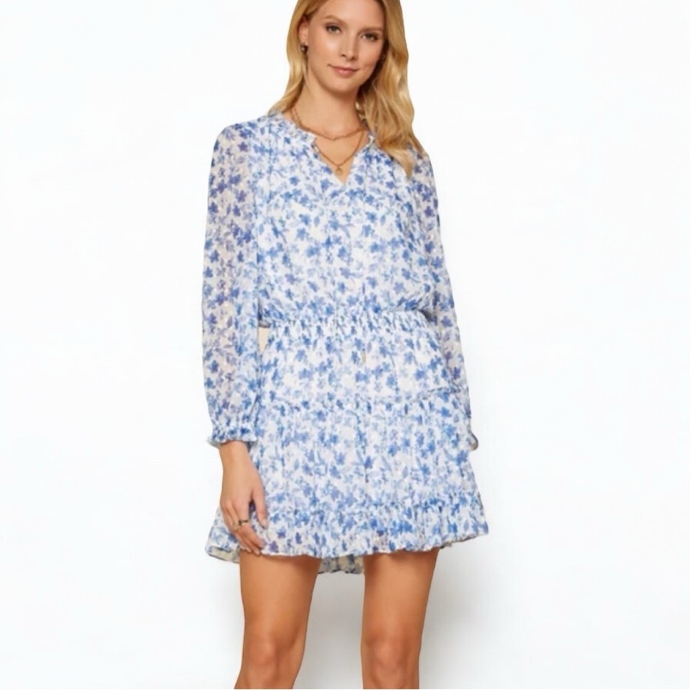 Skies are blue Sweet floral mocked waist ruffle hem Mini Dress Size S